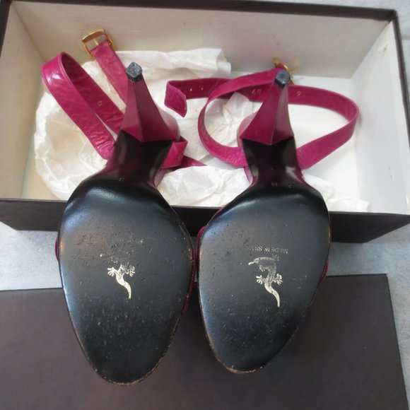 LAST CHANCE BEVERLY FELDMAN Vintage Rose Red High Heel Ankle Strap Sandals - Picture 13 of 14